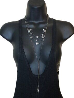 Chico's Brille Layered Disco Ball Station Bead Necklace + Lariat Style Necklace.